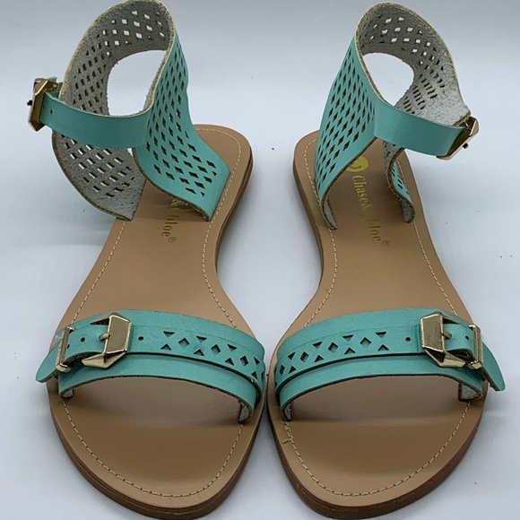 New ModCloth x Chases & Chloe Woman’s 7.5 Mint Green Joey Cut Out Retro Sandals - Picture 2 of 5